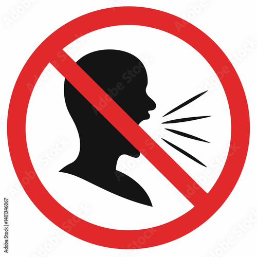 No loud talking sign featuring a silhouette of a person with an open mouth