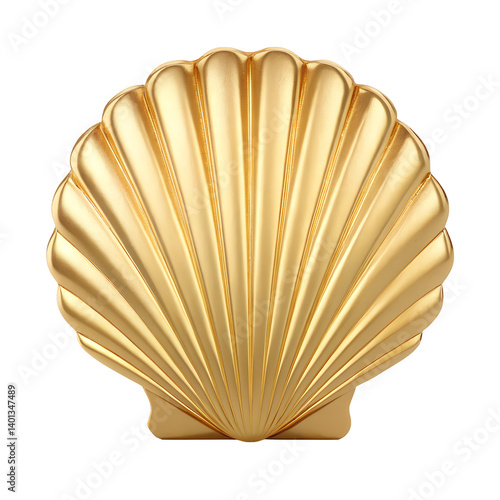 A lustrous golden scallop shell isolated transparent background this 3d rendered image showcases a beautiful shiny gold seashell perfect for luxury or summer designs