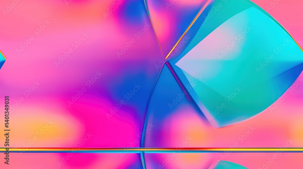 Fototapeta premium A tricolor image featuring an object with a thin central line in shades of blue, pink, and yellow