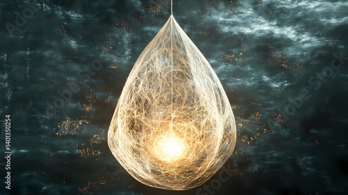 Shimmering cocoon of threads suspended in ethereal light display. radiant cocoon. illustration. Ethereal Threads. Illustration