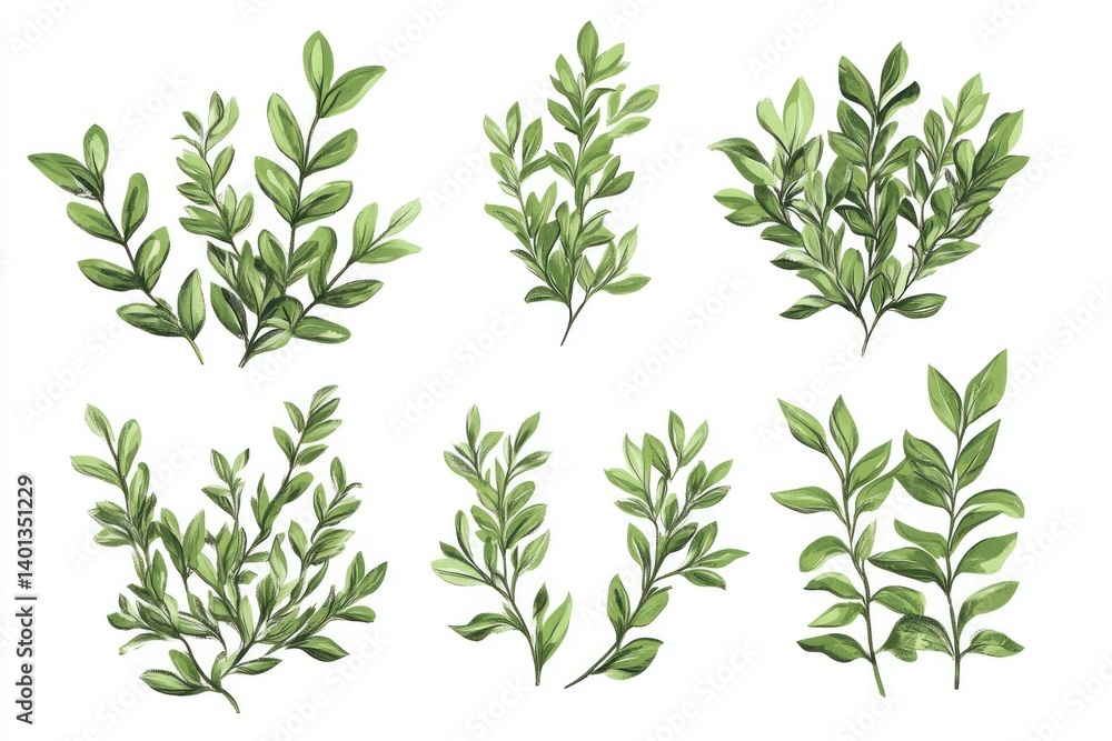 Naklejka premium A set of green vector bushes on a white background, ideal for environmental or botanical-themed illustrations.