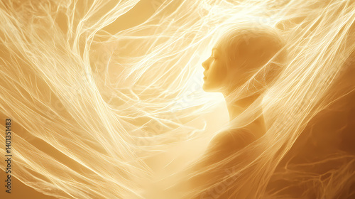 Shimmering cocoon of threads suspended in ethereal light display. radiant cocoon. illustration. Ethereal Threads. Illustration