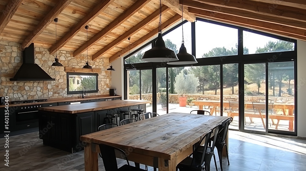 Modern Rustic Kitchen with Expansive View Modern Rustic Kitchen with Expansive View