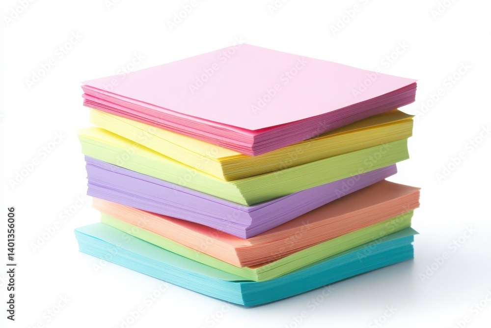 Stack of colorful notes isolated on white background