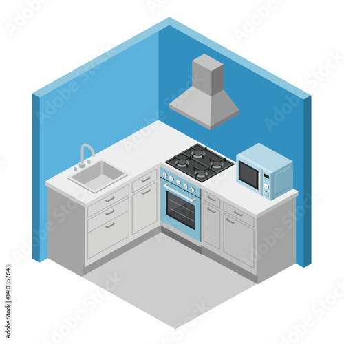 Kitchen with modern appliances in flat design style vector illustration