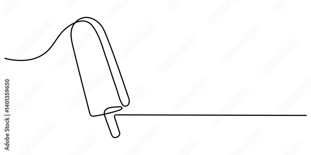 Continuous one line drawing of ice cream stick. Ice cream in single line draw illustration. Dessert, sweet and cold food concept single line. Editable stroke. Continuous one line drawing of ice cream stick. Ice cream in single line draw illustration. Dessert, sweet and cold food concept single line. Editable stroke.