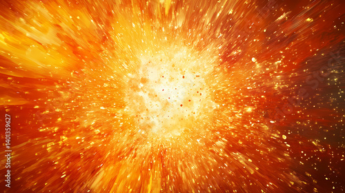 Energy burst from the atomic nucleus during nuclear fission, particles scattering in all directions. Neutron Edge. Illustration