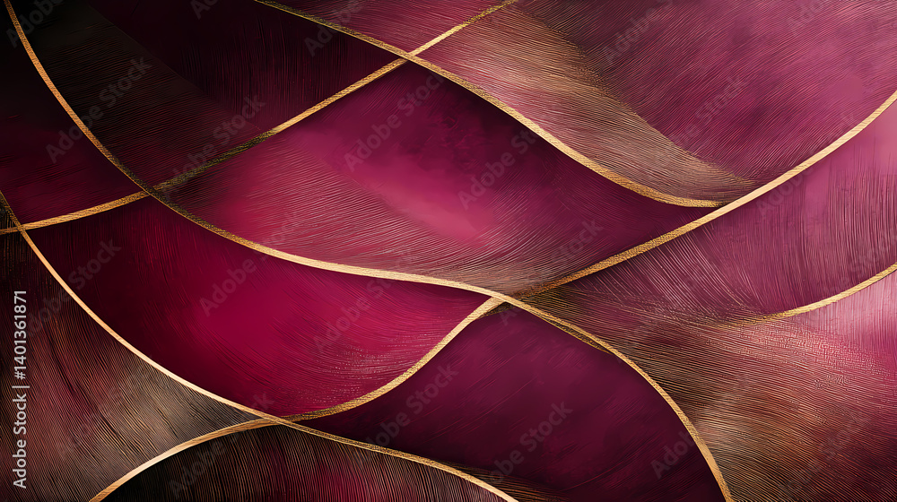 Modern invitation background featuring thin, interwoven lines in rich burgundy and matte gold, creating a luxurious and timeless feel. Timeless Weave. Illustration