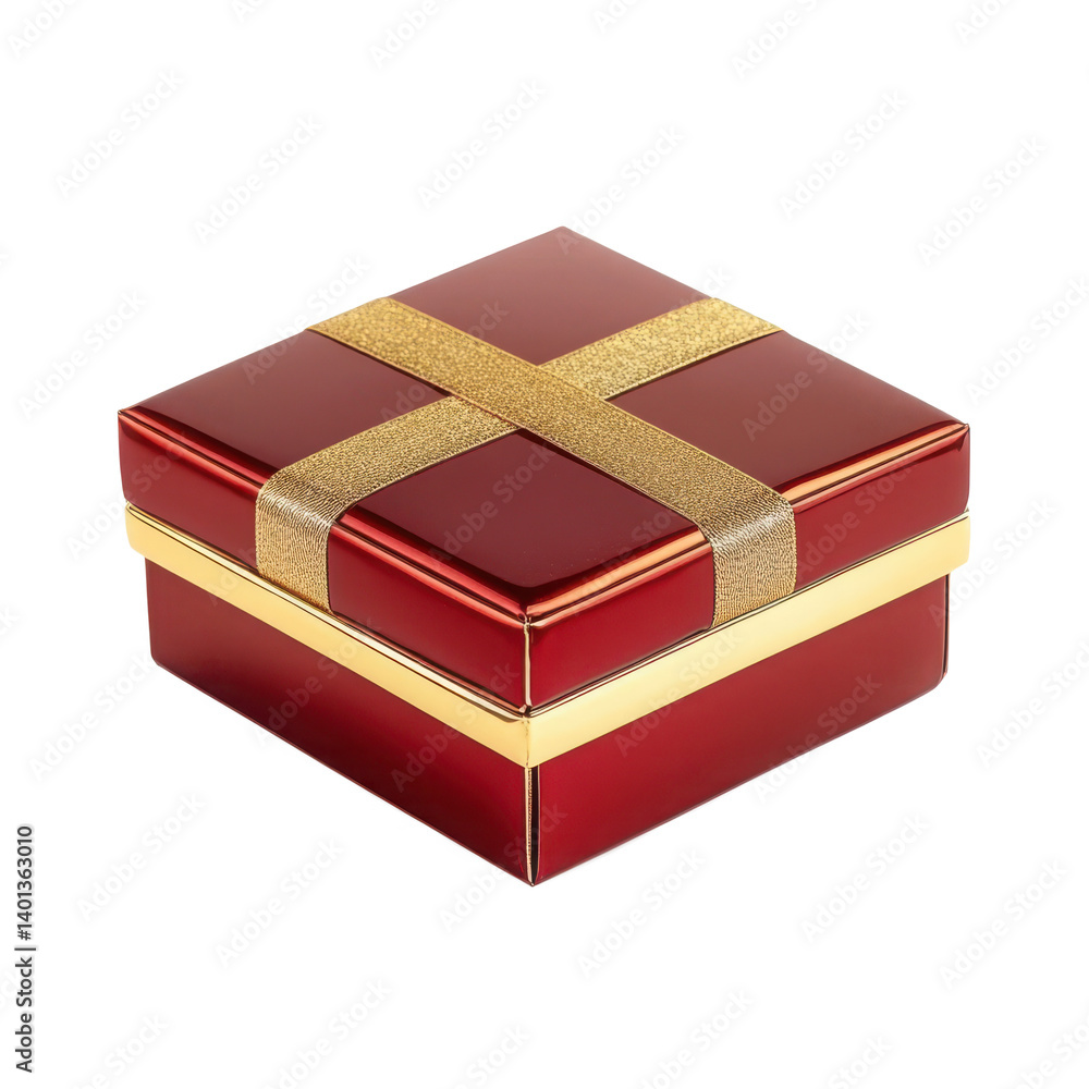 Red gift box with golden ribbon on transparent background Red gift box with golden ribbon on transparent background