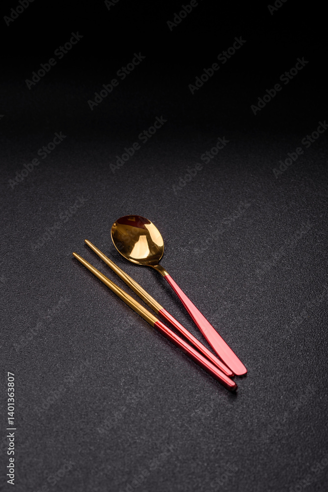 Fork, spoon, chopsticks set of kitchen utensils Fork, spoon, chopsticks set of kitchen utensils