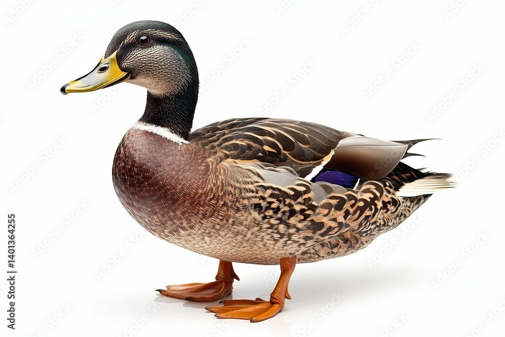 Obraz premium Wild duck on isolated white background close up. High detail.
