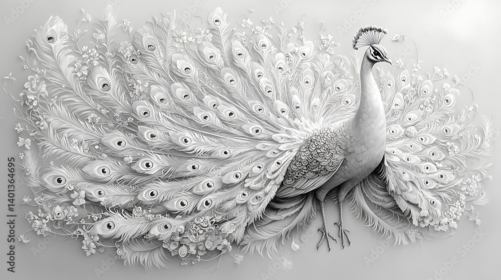 Fototapeta premium Detailed pencil drawing peacock high resolution image