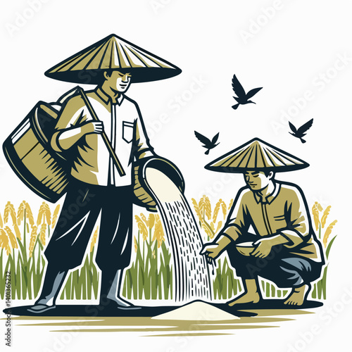 rice farmer vector illustration