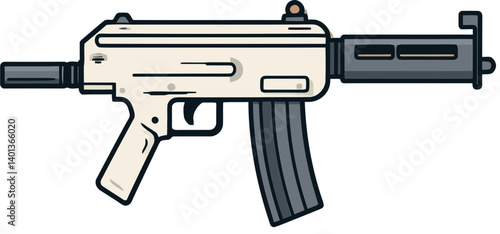 Military Weapon Submachine Gun Illustration Art of Submachine Gun in Action