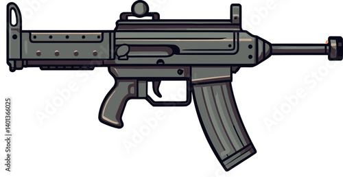 Submachine Gun Digital Drawing in PNG Stylized Submachine Gun Design