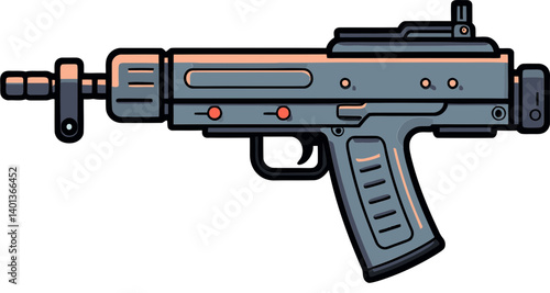 Submachine Gun with Adjustable Stock in PNG Submachine Gun with Ammo Reload Vector