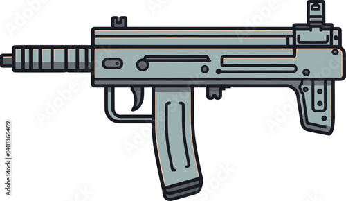 Digital Submachine Gun with Silencer PNG Submachine Gun with Compact Design Vector