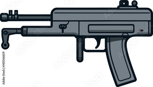 Realistic Submachine Gun with Suppressor Submachine Gun with Folded Stock PNG