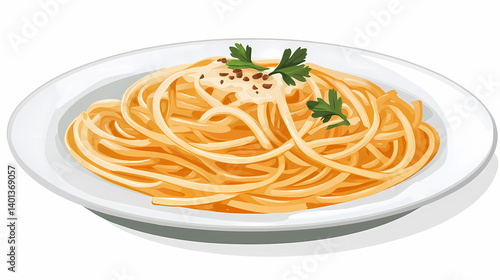Obraz na płótnie A photo of a white plate containing spaghetti or pasta with truffle and cream sauce. Titansteel Plate. Illustration w salonie