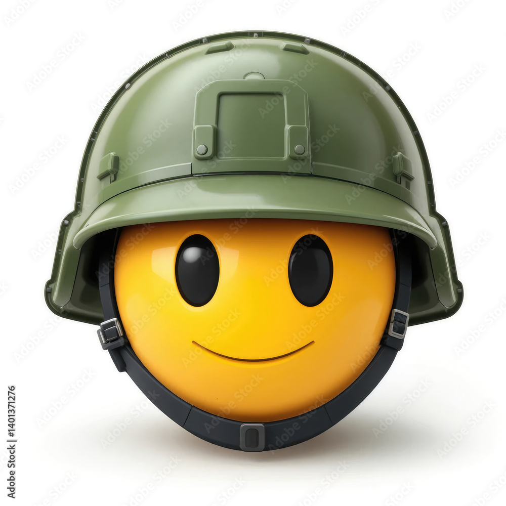 Emoji Wearing Military Helmet with Smiling Face Showing Peace and Positivity