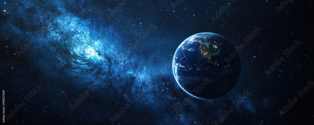 Earth From Space: A Celestial View of Our Planet Amidst a Nebula