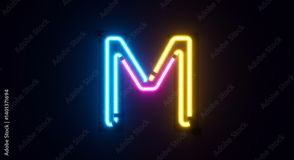 Neon Letter M: Glowing Alphabet Neon Letter M: Glowing Alphabet