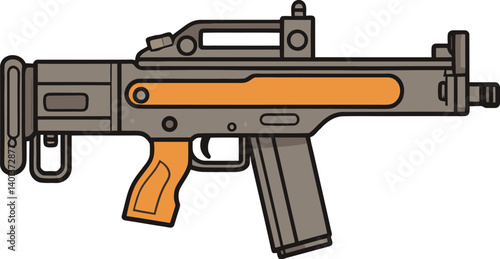 High-Detail Submachine Gun Design Submachine Gun with Recoil and Barrel PNG
