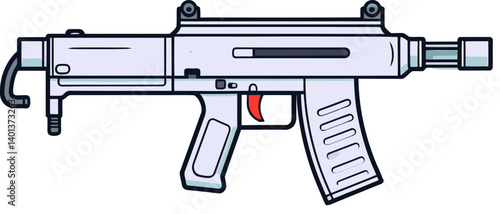 Submachine Gun with Tactical Muzzle Submachine Gun in Military Battle PNG