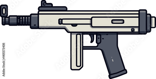 Simple Submachine Gun Icon with Recoil PNG Submachine Gun with Laser and Grip Vector