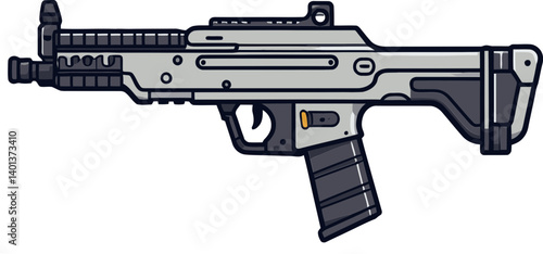Submachine Gun with Firing Effects in Simple Submachine Gun Icon with Recoil PNG