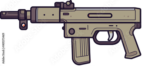Submachine Gun with Muzzle Flash and Recoil PNG Digital Submachine Gun with Suppressor SVG