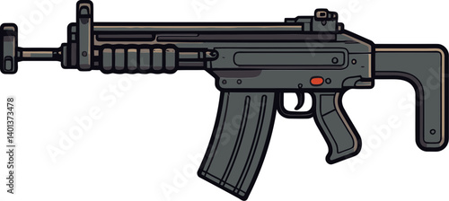 Digital Submachine Gun with Suppressor Submachine Gun with Tactical Flashlight PNG