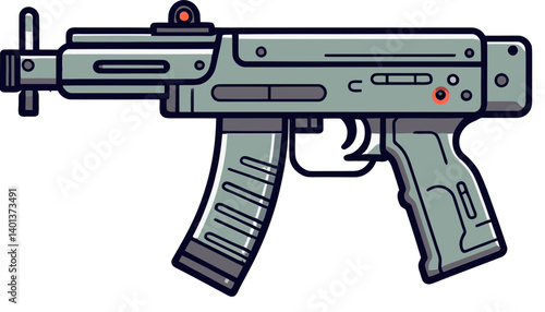 Digital Submachine Gun with Recoil Effects PNG Submachine Gun with Flashlight and Laser Vector