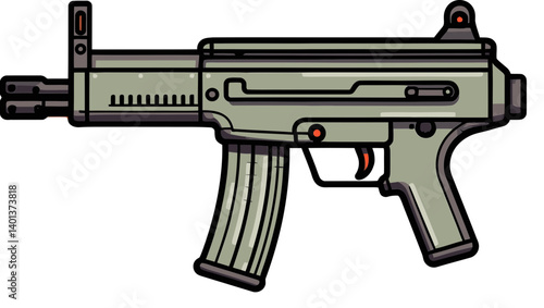 Tactical Submachine Gun with High-Capacity Magazine Submachine Gun with Barrel Recoil Vector