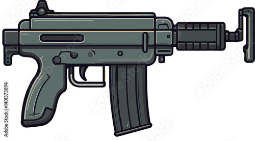 Submachine Gun with Laser Sight and Suppressor Submachine Gun with High-Power Muzzle PNG