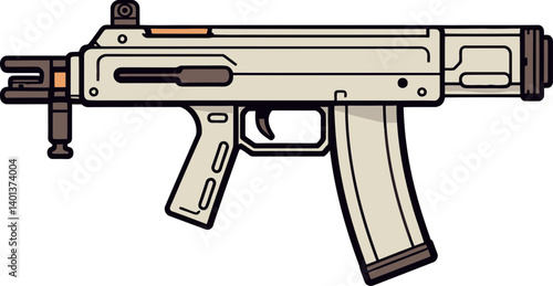 Digital Submachine Gun with Recoil and Muzzle PNG Submachine Gun with Quick-Change Magazine Vector