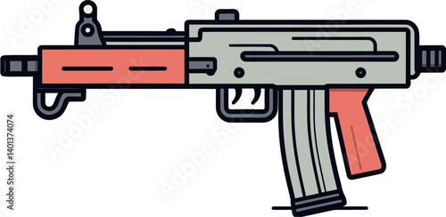 Submachine Gun with Extended Muzzle Flash Submachine Gun with Suppressor and Flashlight PNG