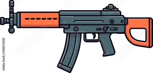 Submachine Gun with High-Speed Fire Rate Submachine Gun in Firing Mode with Flashlight PNG