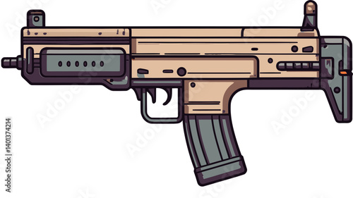 Tactical Submachine Gun with High-Capacity Clip Submachine Gun with Quick-Fire Mode and Barrel PNG