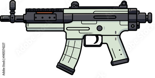Submachine Gun with Flashing Muzzle and Recoil Digital Submachine Gun with Laser Targeting Vector