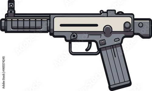 Submachine Gun with Extended Magazine and Scope PNG Submachine Gun with Flashing Muzzle and Recoil SVG