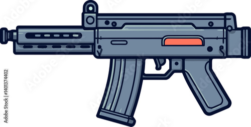 Submachine Gun with High-Capacity Magazine and Stock Submachine Gun with Suppressor and Muzzle Flash PNG