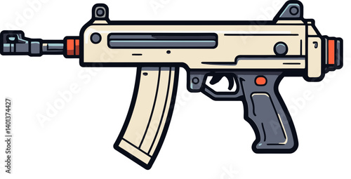 Submachine Gun with Quick Draw Action and Grip Submachine Gun with Suppressor and Recoil Vector