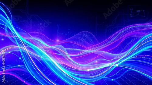 Cyber Big Data Flow Particles Bokeh. Digital Neural Network. Concept of AI Artificial Intelligence Technology Machine Deep Learning. Digital Communication. Science Technology Background 