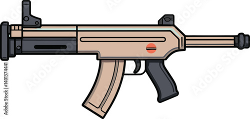 Digital Submachine Gun with Tactical Stock and Scope PNG Submachine Gun with Extended Magazine and Quick-Fire Mode SVG