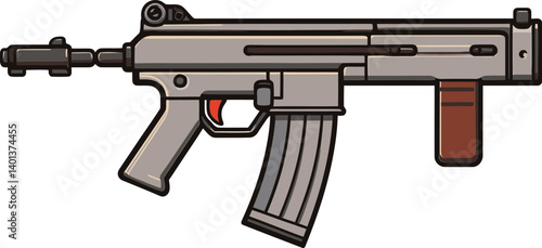 Submachine Gun with Extended Magazine and Quick-Fire Mode Submachine Gun with Laser Sight and Tactical Grip PNG