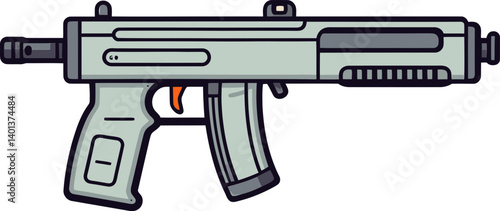 Military Submachine Gun with High-Speed Recoil Submachine Gun with Tactical Muzzle and Extended Clip PNG