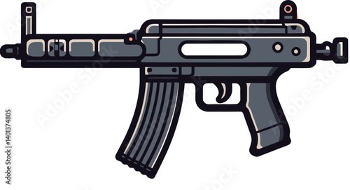 Submachine Gun Outline PNG Submachine Gun with Extended Mag Vector