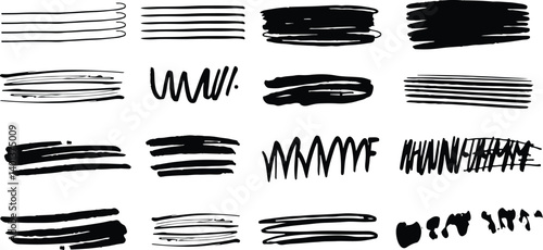 Hand Drawn Scribble Lines Set, Hand drawn scribble lines. Doodle marker line stripes collection. Swift crossed and wavy underlines. Handmade scribble dividers