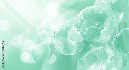 Delicate mint green bubbles creating an ethereal ambiance.